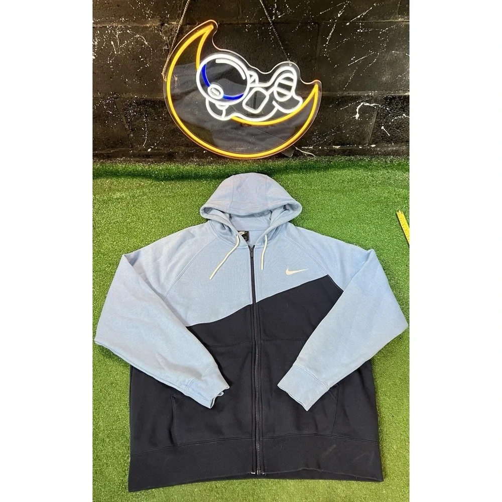Nike Sportswear Full Zip Hoodie Men XL Blue Colorblock Fleece Swoosh‎ BV5237-451